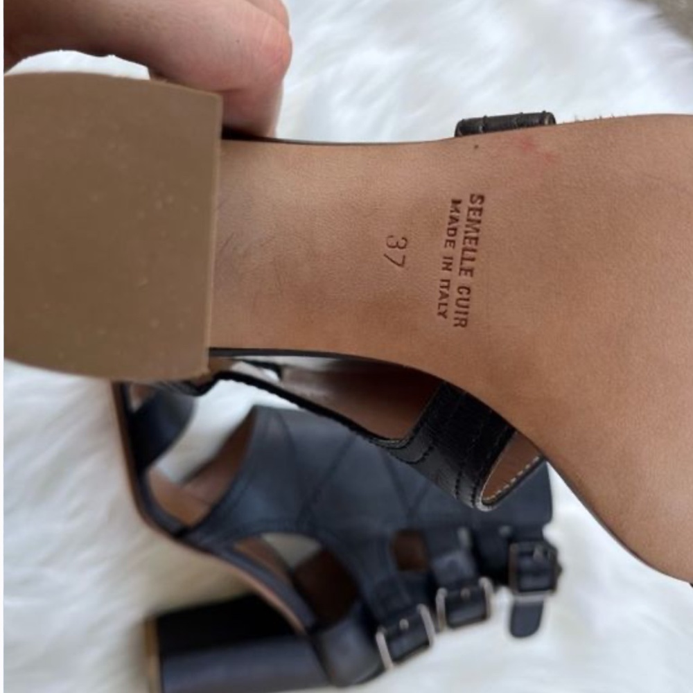LAURENCE DACADE Leather Decade Leather 3 Buckle Sandal Heels 37 New - Picture 6 of 7